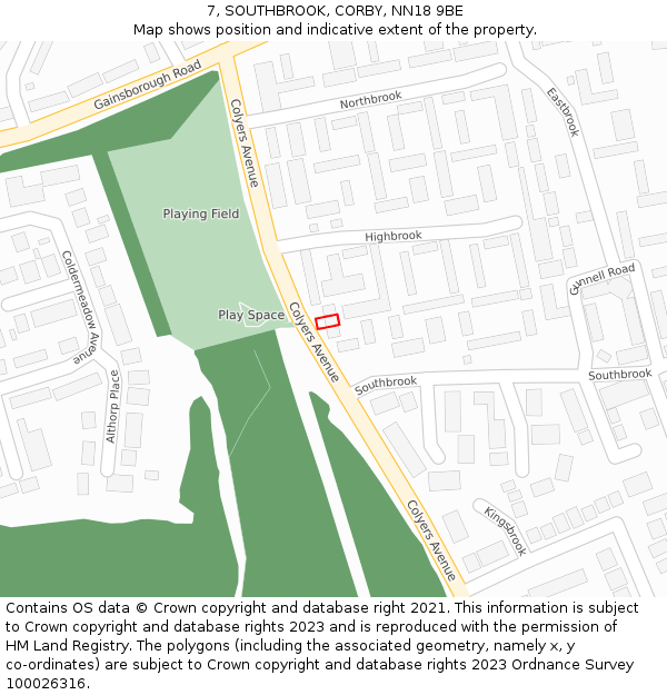 7, SOUTHBROOK, CORBY, NN18 9BE: Location map and indicative extent of plot