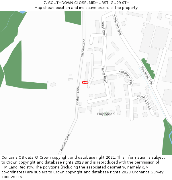 7, SOUTHDOWN CLOSE, MIDHURST, GU29 9TH: Location map and indicative extent of plot