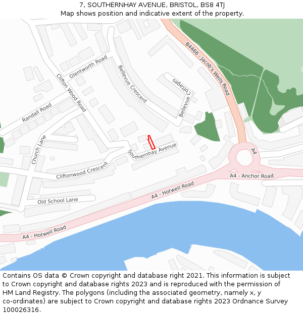 7, SOUTHERNHAY AVENUE, BRISTOL, BS8 4TJ: Location map and indicative extent of plot
