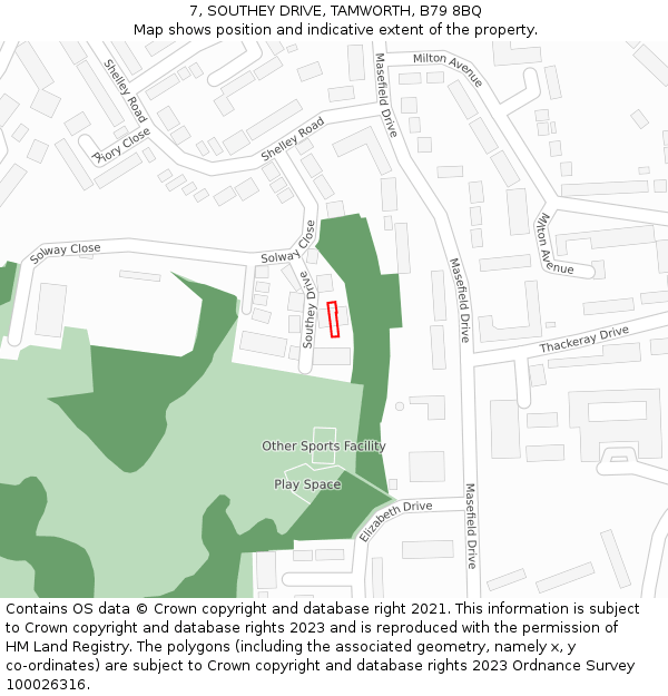 7, SOUTHEY DRIVE, TAMWORTH, B79 8BQ: Location map and indicative extent of plot