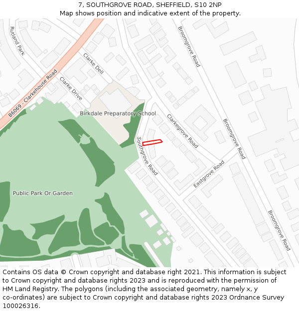 7, SOUTHGROVE ROAD, SHEFFIELD, S10 2NP: Location map and indicative extent of plot