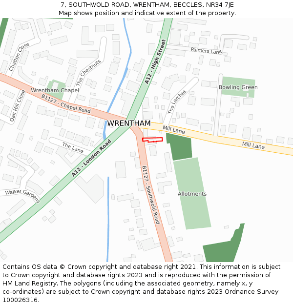 7, SOUTHWOLD ROAD, WRENTHAM, BECCLES, NR34 7JE: Location map and indicative extent of plot