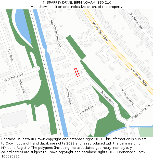 7, SPARREY DRIVE, BIRMINGHAM, B30 2LX: Location map and indicative extent of plot