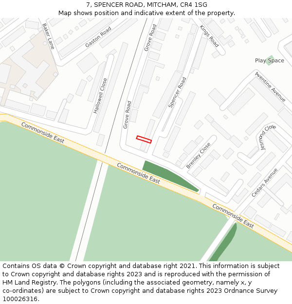 7, SPENCER ROAD, MITCHAM, CR4 1SG: Location map and indicative extent of plot