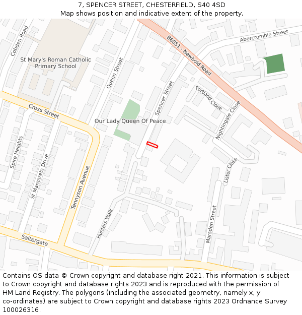 7, SPENCER STREET, CHESTERFIELD, S40 4SD: Location map and indicative extent of plot