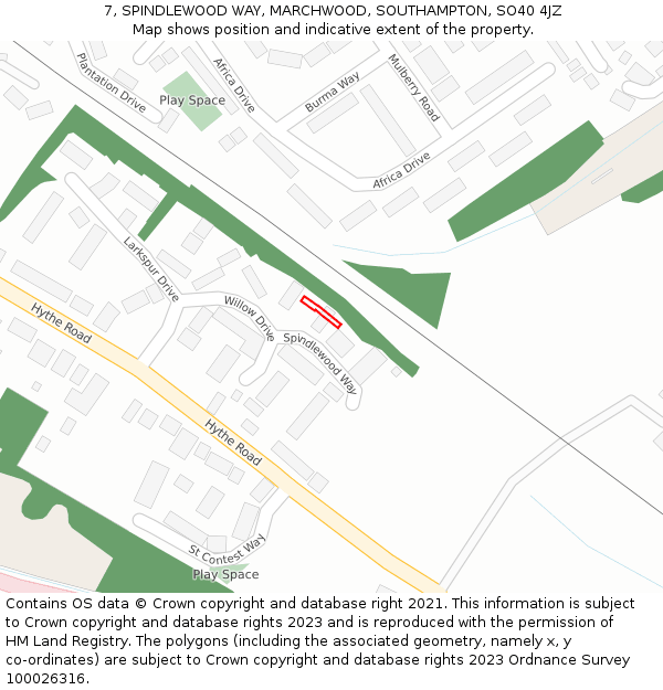 7, SPINDLEWOOD WAY, MARCHWOOD, SOUTHAMPTON, SO40 4JZ: Location map and indicative extent of plot