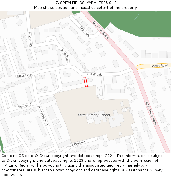 7, SPITALFIELDS, YARM, TS15 9HF: Location map and indicative extent of plot