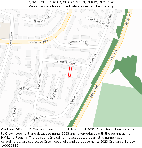 7, SPRINGFIELD ROAD, CHADDESDEN, DERBY, DE21 6WG: Location map and indicative extent of plot