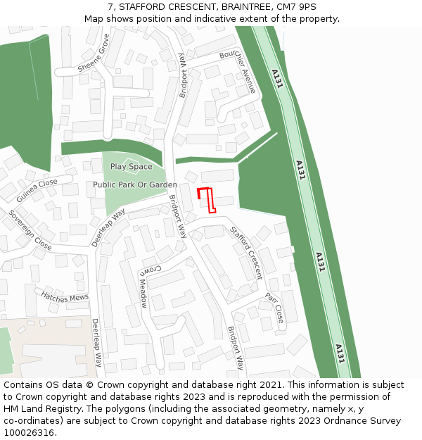 7, STAFFORD CRESCENT, BRAINTREE, CM7 9PS: Location map and indicative extent of plot