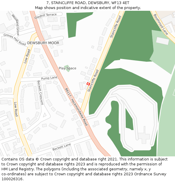 7, STAINCLIFFE ROAD, DEWSBURY, WF13 4ET: Location map and indicative extent of plot