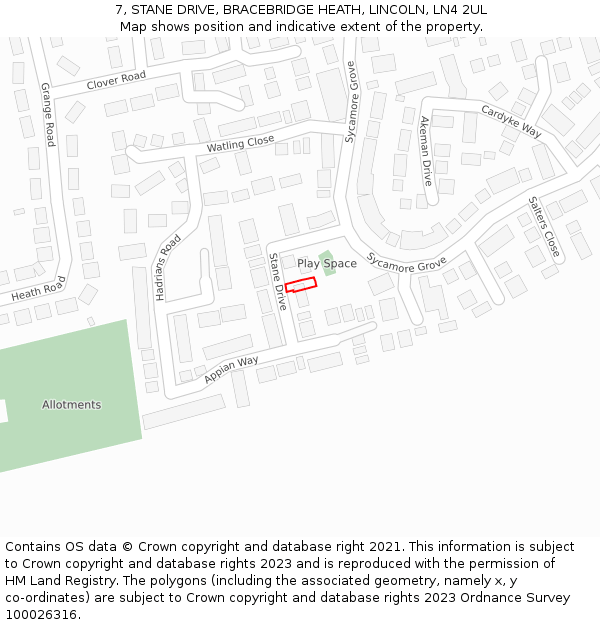 7, STANE DRIVE, BRACEBRIDGE HEATH, LINCOLN, LN4 2UL: Location map and indicative extent of plot