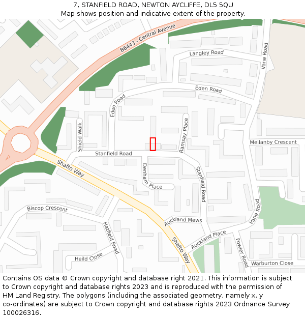 7, STANFIELD ROAD, NEWTON AYCLIFFE, DL5 5QU: Location map and indicative extent of plot