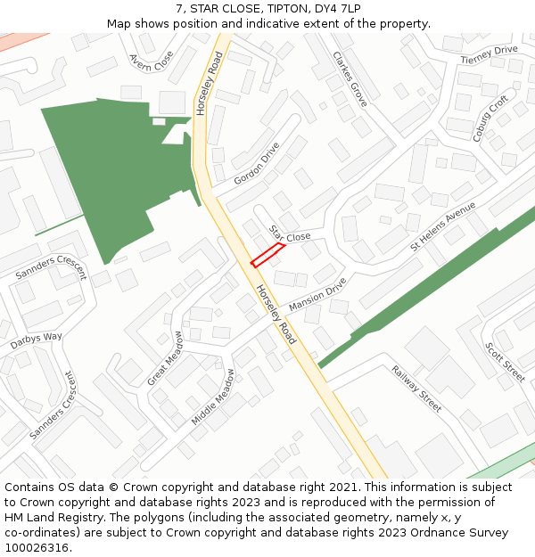 7, STAR CLOSE, TIPTON, DY4 7LP: Location map and indicative extent of plot