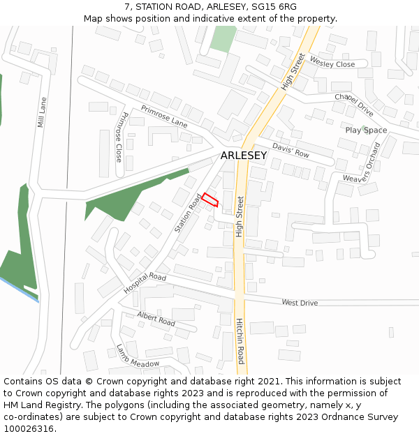 7, STATION ROAD, ARLESEY, SG15 6RG: Location map and indicative extent of plot