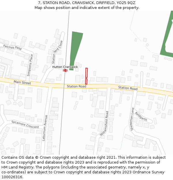 7, STATION ROAD, CRANSWICK, DRIFFIELD, YO25 9QZ: Location map and indicative extent of plot