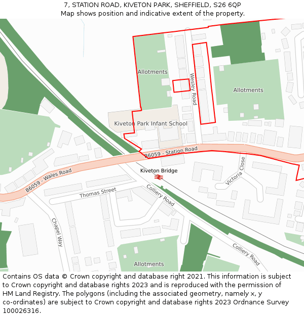 7, STATION ROAD, KIVETON PARK, SHEFFIELD, S26 6QP: Location map and indicative extent of plot