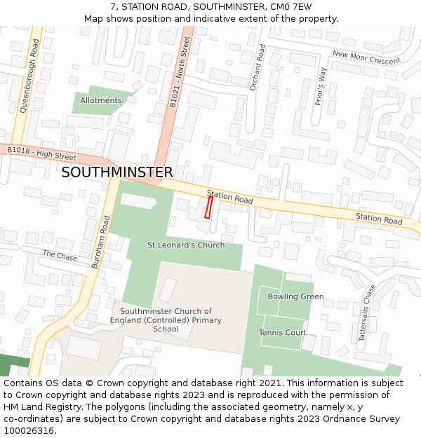 7, STATION ROAD, SOUTHMINSTER, CM0 7EW: Location map and indicative extent of plot