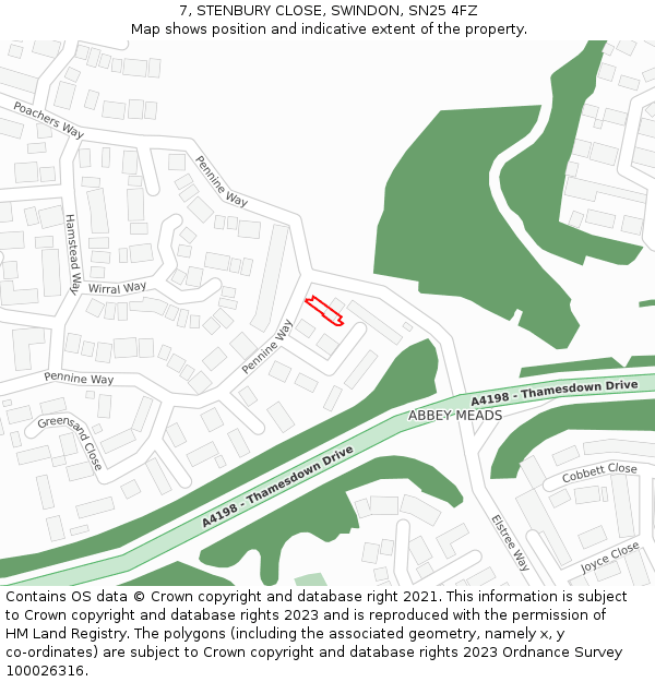 7, STENBURY CLOSE, SWINDON, SN25 4FZ: Location map and indicative extent of plot