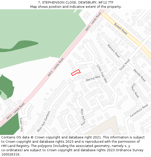 7, STEPHENSON CLOSE, DEWSBURY, WF12 7TF: Location map and indicative extent of plot