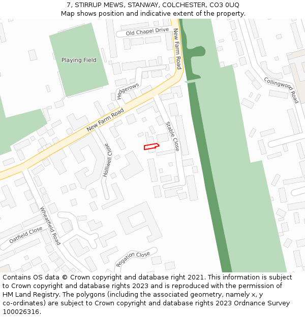 7, STIRRUP MEWS, STANWAY, COLCHESTER, CO3 0UQ: Location map and indicative extent of plot