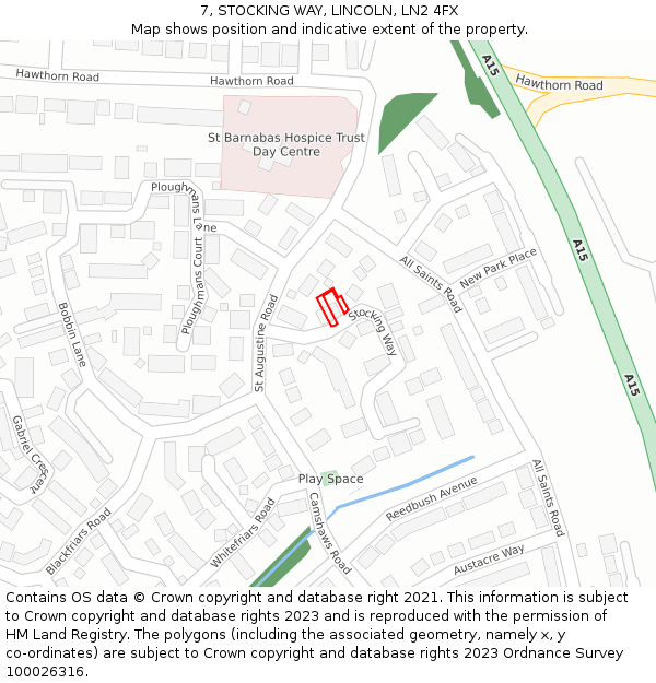7, STOCKING WAY, LINCOLN, LN2 4FX: Location map and indicative extent of plot
