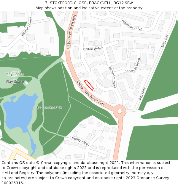 7, STOKEFORD CLOSE, BRACKNELL, RG12 9RW: Location map and indicative extent of plot
