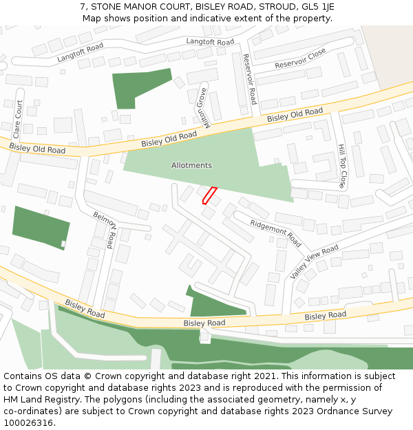 7, STONE MANOR COURT, BISLEY ROAD, STROUD, GL5 1JE: Location map and indicative extent of plot