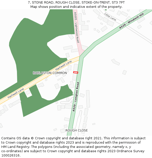 7, STONE ROAD, ROUGH CLOSE, STOKE-ON-TRENT, ST3 7PT: Location map and indicative extent of plot