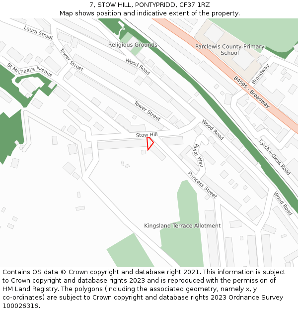 7, STOW HILL, PONTYPRIDD, CF37 1RZ: Location map and indicative extent of plot