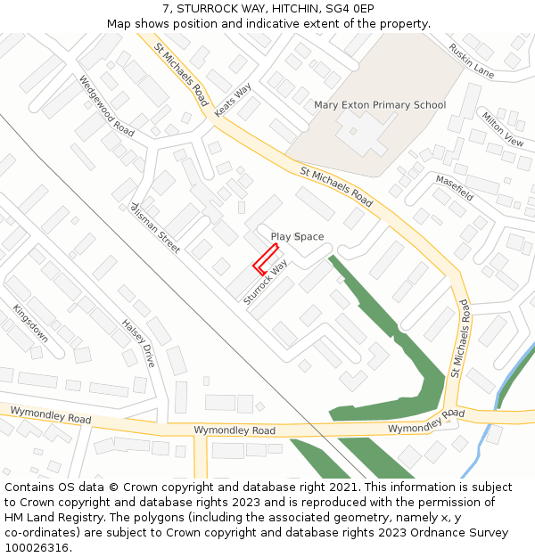7, STURROCK WAY, HITCHIN, SG4 0EP: Location map and indicative extent of plot