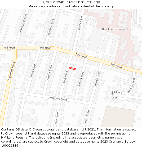 7, SUEZ ROAD, CAMBRIDGE, CB1 3QB: Location map and indicative extent of plot