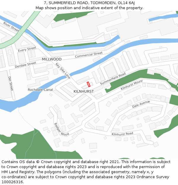 7, SUMMERFIELD ROAD, TODMORDEN, OL14 6AJ: Location map and indicative extent of plot