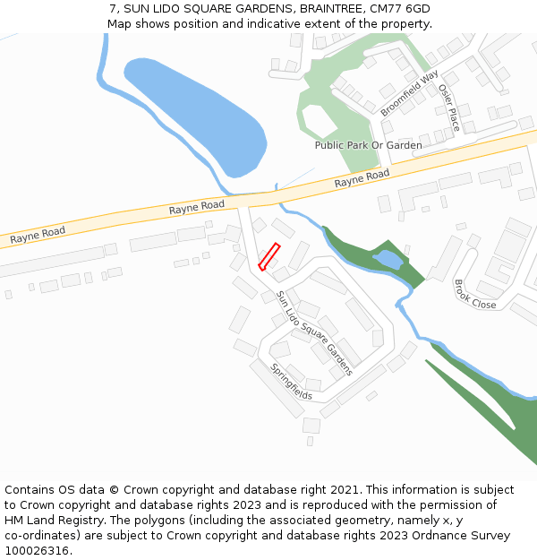 7, SUN LIDO SQUARE GARDENS, BRAINTREE, CM77 6GD: Location map and indicative extent of plot