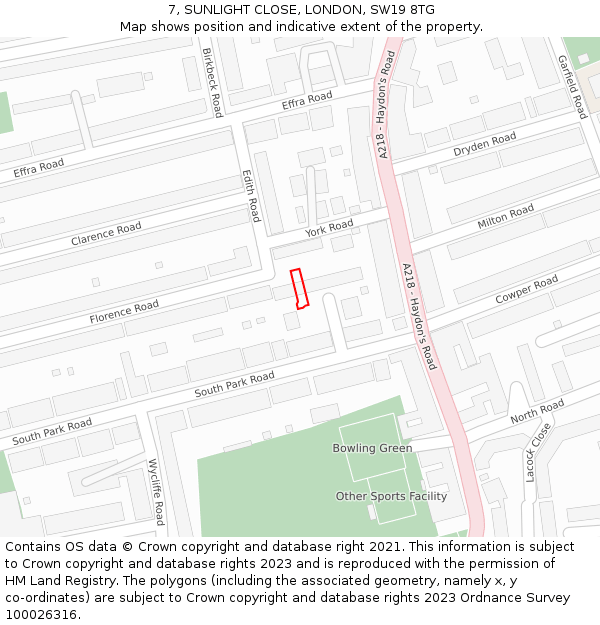 7, SUNLIGHT CLOSE, LONDON, SW19 8TG: Location map and indicative extent of plot