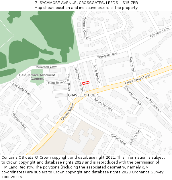 7, SYCAMORE AVENUE, CROSSGATES, LEEDS, LS15 7RB: Location map and indicative extent of plot