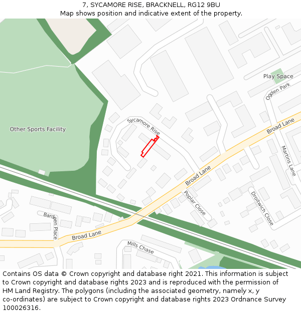 7, SYCAMORE RISE, BRACKNELL, RG12 9BU: Location map and indicative extent of plot