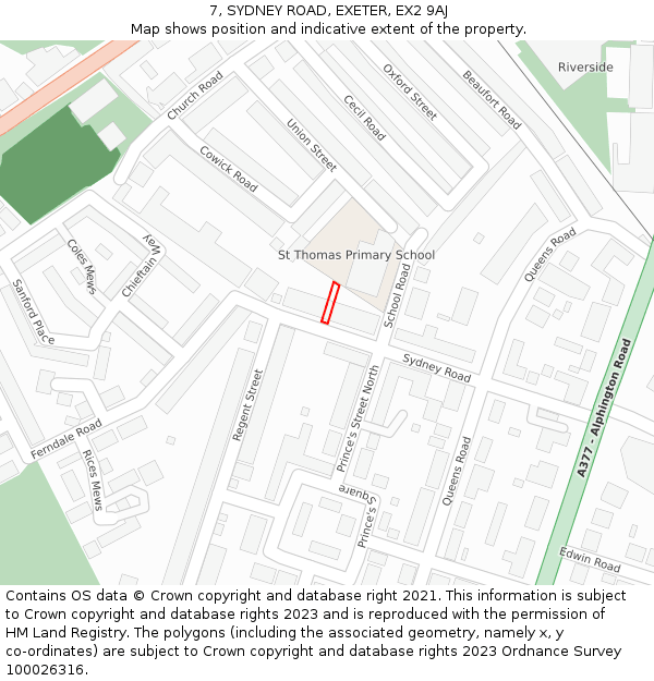 7, SYDNEY ROAD, EXETER, EX2 9AJ: Location map and indicative extent of plot