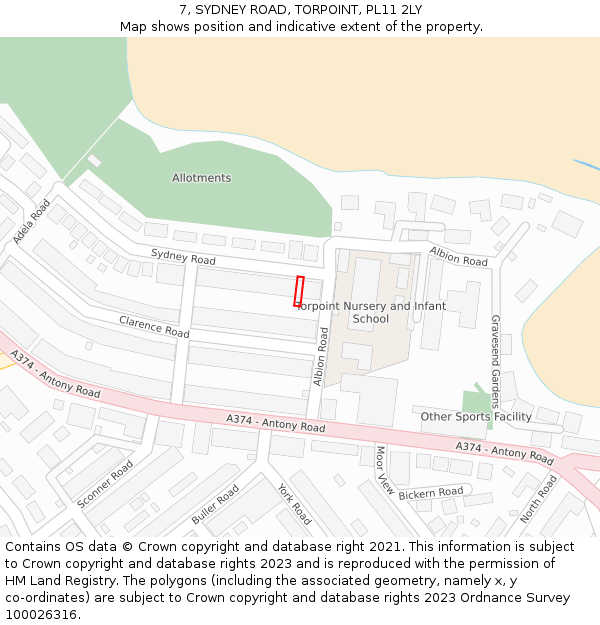 7, SYDNEY ROAD, TORPOINT, PL11 2LY: Location map and indicative extent of plot