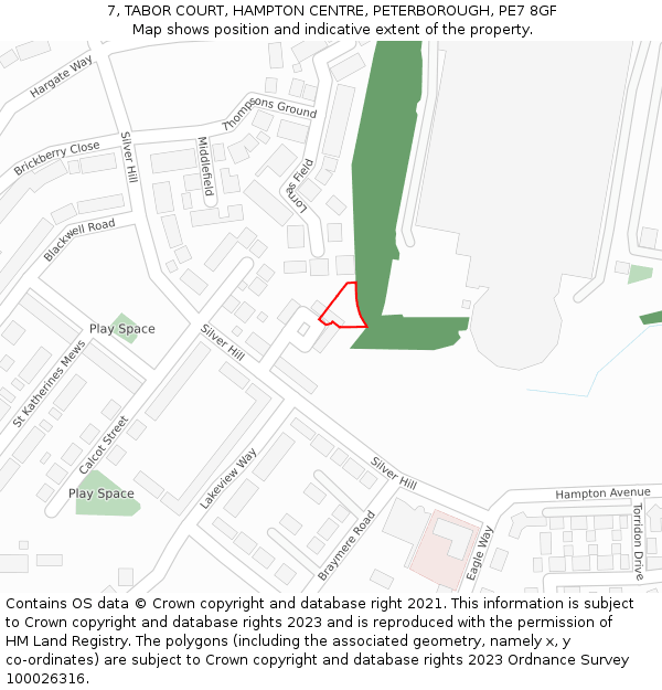 7, TABOR COURT, HAMPTON CENTRE, PETERBOROUGH, PE7 8GF: Location map and indicative extent of plot