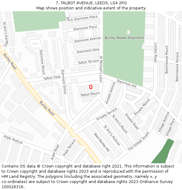 7, TALBOT AVENUE, LEEDS, LS4 2PG: Location map and indicative extent of plot