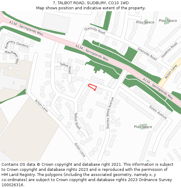 7, TALBOT ROAD, SUDBURY, CO10 1WD: Location map and indicative extent of plot