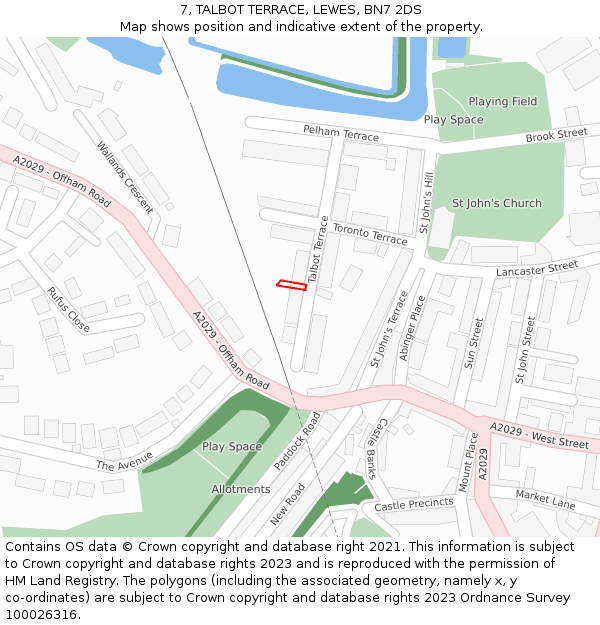7, TALBOT TERRACE, LEWES, BN7 2DS: Location map and indicative extent of plot