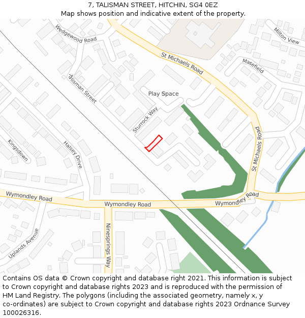 7, TALISMAN STREET, HITCHIN, SG4 0EZ: Location map and indicative extent of plot