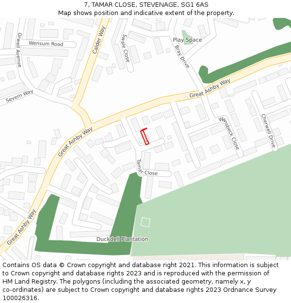 7, TAMAR CLOSE, STEVENAGE, SG1 6AS: Location map and indicative extent of plot