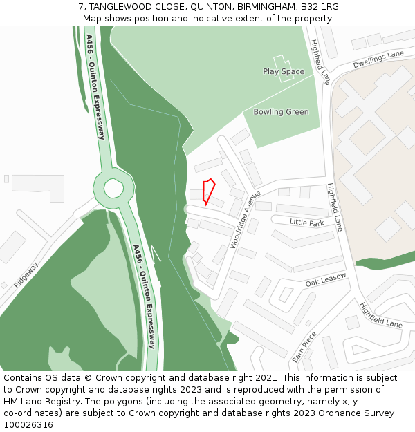 7, TANGLEWOOD CLOSE, QUINTON, BIRMINGHAM, B32 1RG: Location map and indicative extent of plot