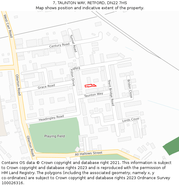 7, TAUNTON WAY, RETFORD, DN22 7HS: Location map and indicative extent of plot