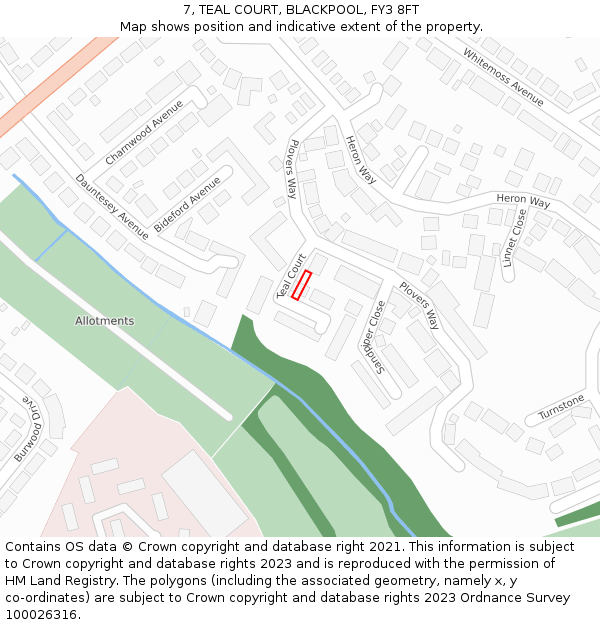 7, TEAL COURT, BLACKPOOL, FY3 8FT: Location map and indicative extent of plot