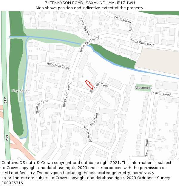 7, TENNYSON ROAD, SAXMUNDHAM, IP17 1WU: Location map and indicative extent of plot