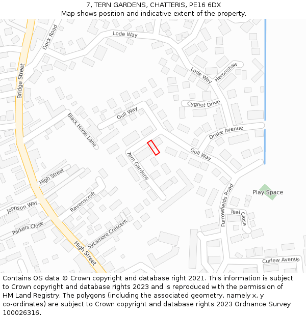 7, TERN GARDENS, CHATTERIS, PE16 6DX: Location map and indicative extent of plot