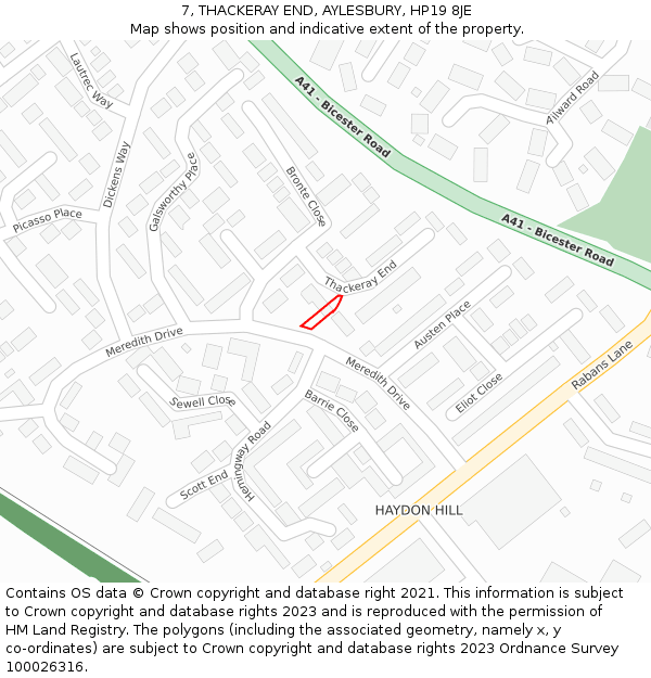 7, THACKERAY END, AYLESBURY, HP19 8JE: Location map and indicative extent of plot